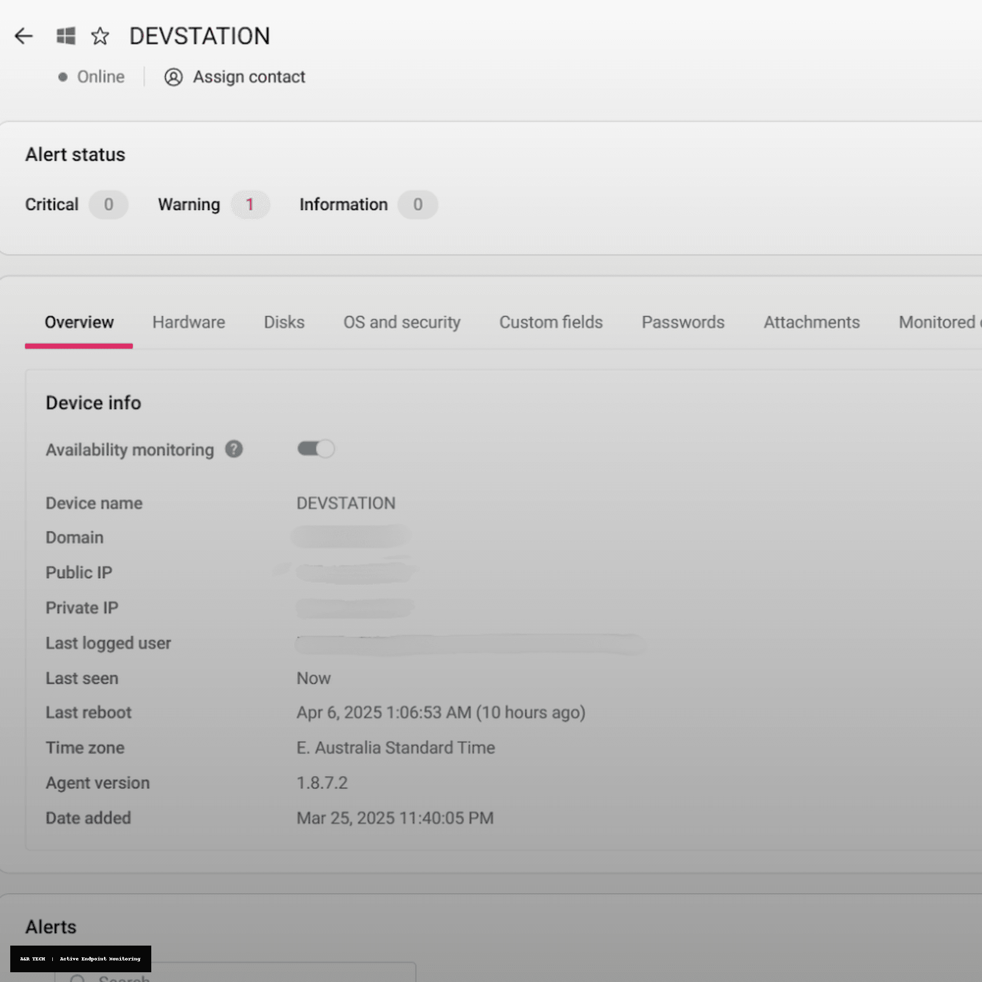 Managed IT monitoring dashboard